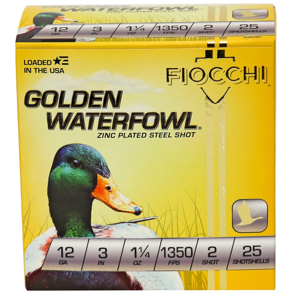 Fiocchi Ammunition Golden Waterfowl 12 Gauge 3 #2 Steel Shot 25 Round Box 