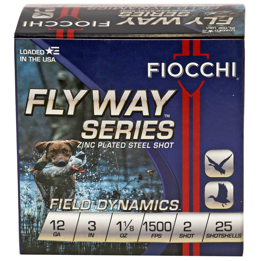 Fiocchi Ammunition Flyway Steel 12 Gauge 3 #2 Steel Shot Waterfowl 25 Round Box 