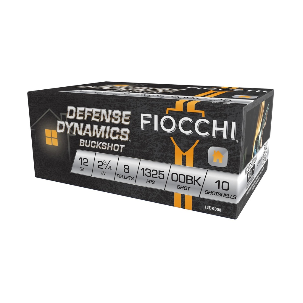 Fiocchi Ammunition Defense Dynamics 12 Gauge 2.75 00 Buck 8 Pellet 10 Round Box 
