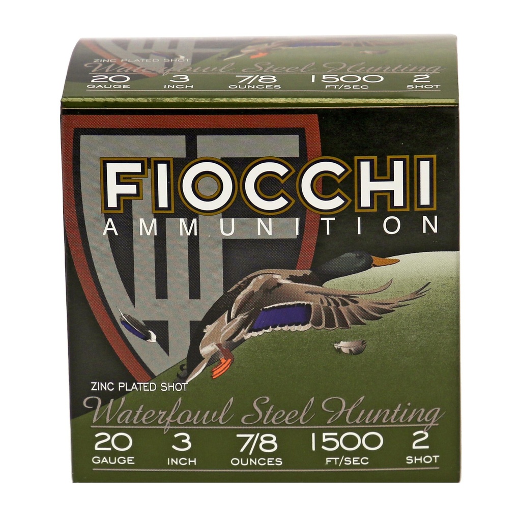 Fiocchi Ammunition Flyway Steel Waterfowl 20 Gauge 3 #2 Steel Shot 25 Round Box 