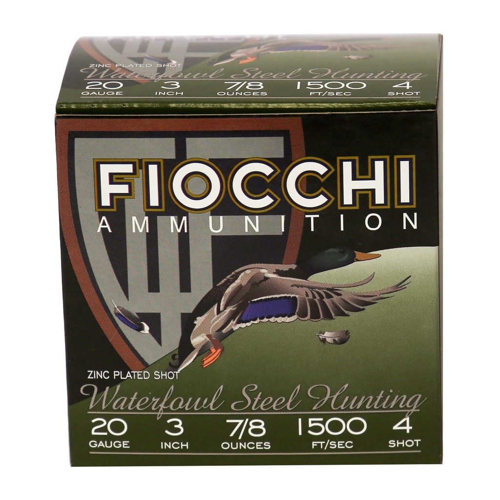 Fiocchi Ammunition Flyway Steel Waterfowl 20 Gauge 3 #4 Steel Shot 25 Round Box