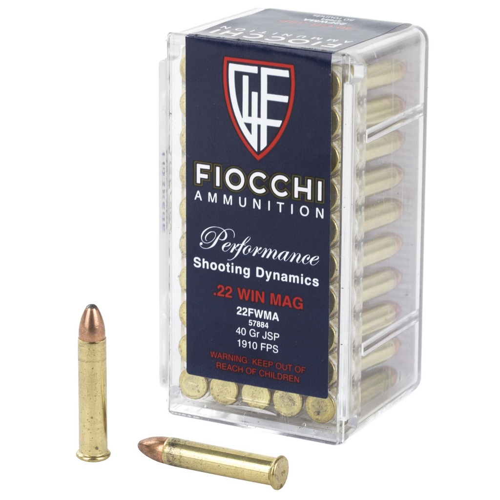 Fiocchi Ammunition Rimfire 22WMR 40 Grain Jacketed Soft Point 50 Round Box 