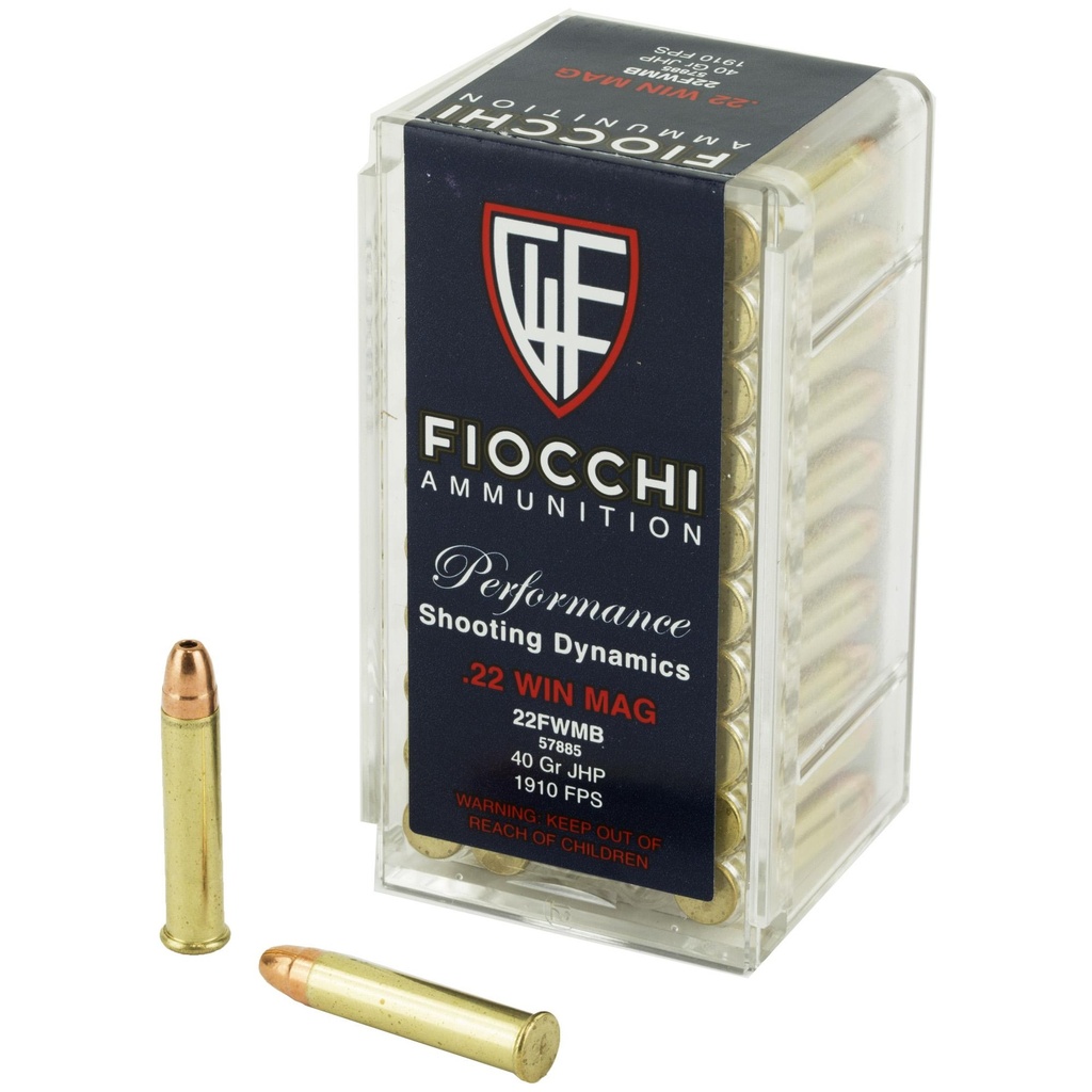 Fiocchi Ammunition Rimfire 22WMR 40 Grain Jacketed HollowPoint 50 Round Box 