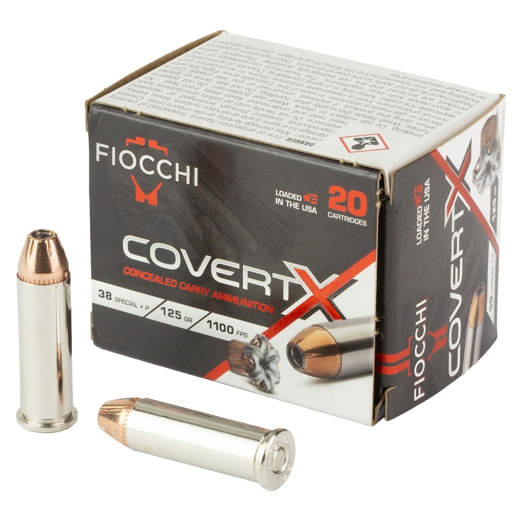 Fiocchi Ammunition COVERT X 38 Special +P 125 Grain Jacketed Hollow Point 20 Round Box 
