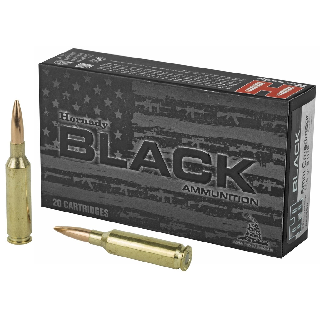 Hornady BLACK 6MM Creedmoor 105 Grain Boat Tail Hollow Point 20 Round Box 