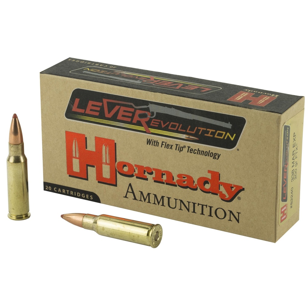 Hornady LeverEvolution 338 Marlin Express 200 Grain FlexTip 20 Round Box 