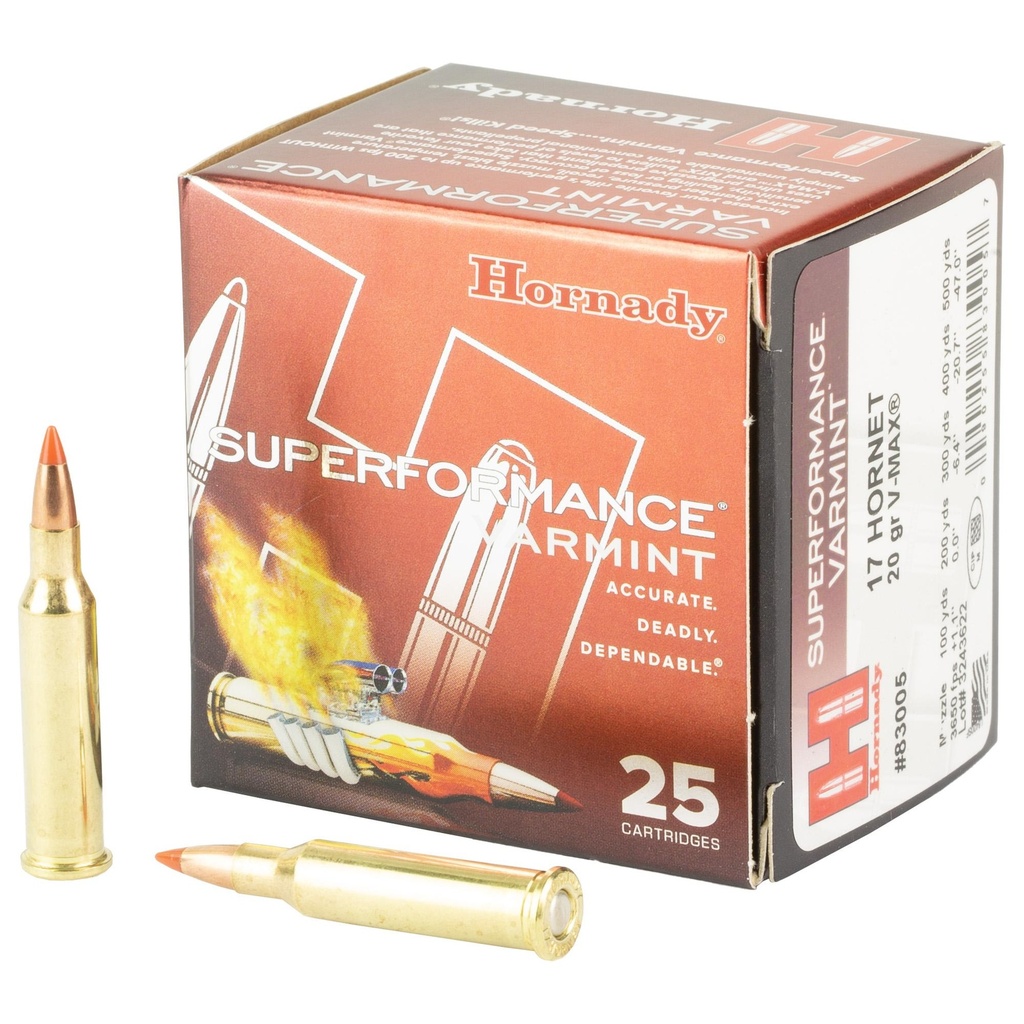 Hornady Superformance 17 Hornet 20 Grain V-Max 25 Round Box 