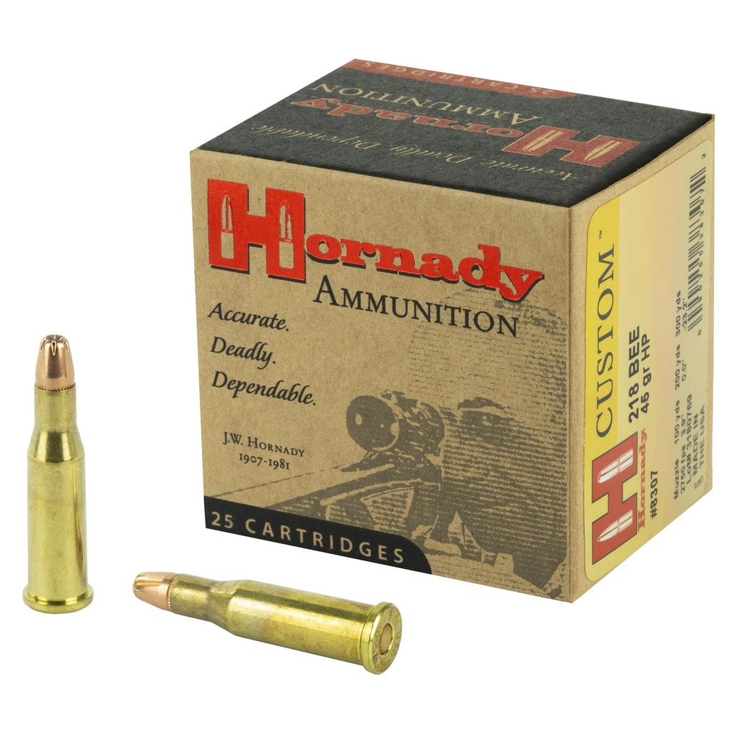 Hornady Custom 218 Bee 45 Grain Hollow Point 25 Round Box 