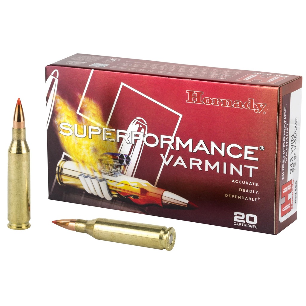 Hornady Superformance Varmint 243 Win 75 Grain V-Max 20 Round Box 