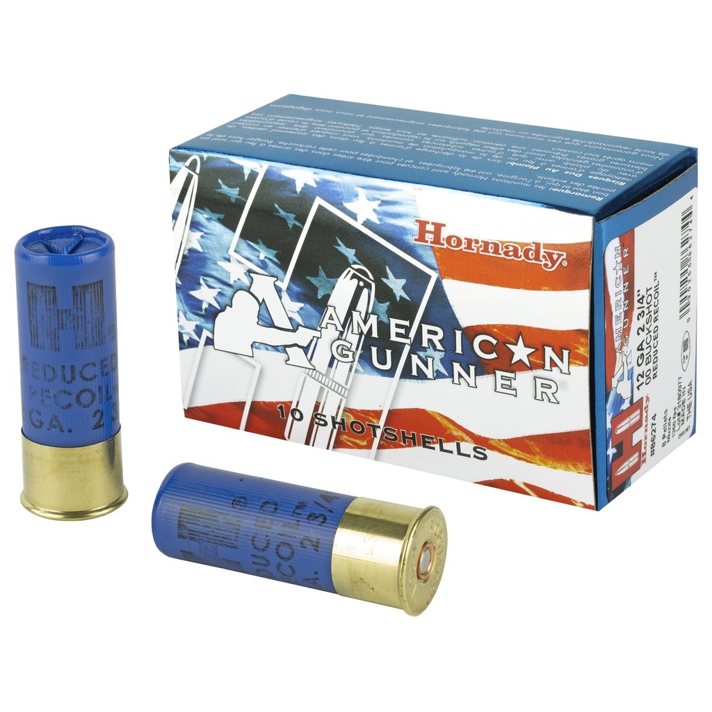 Hornady American Gunner 12Ga 2.75 00 Buckshot Low Recoil 10 Round Box 
