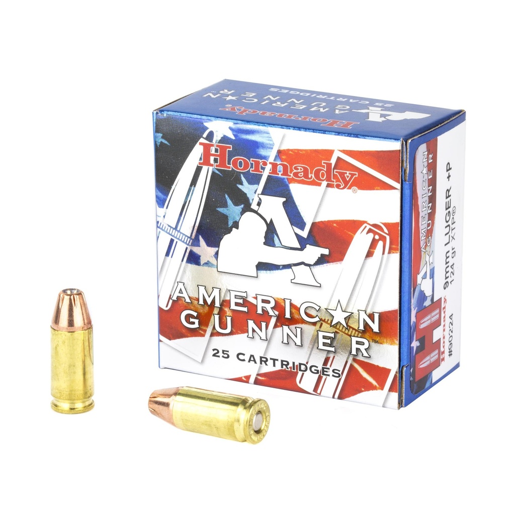 Hornady American Gunner 9MM 124 Grain XTP +P 25 Round Box 