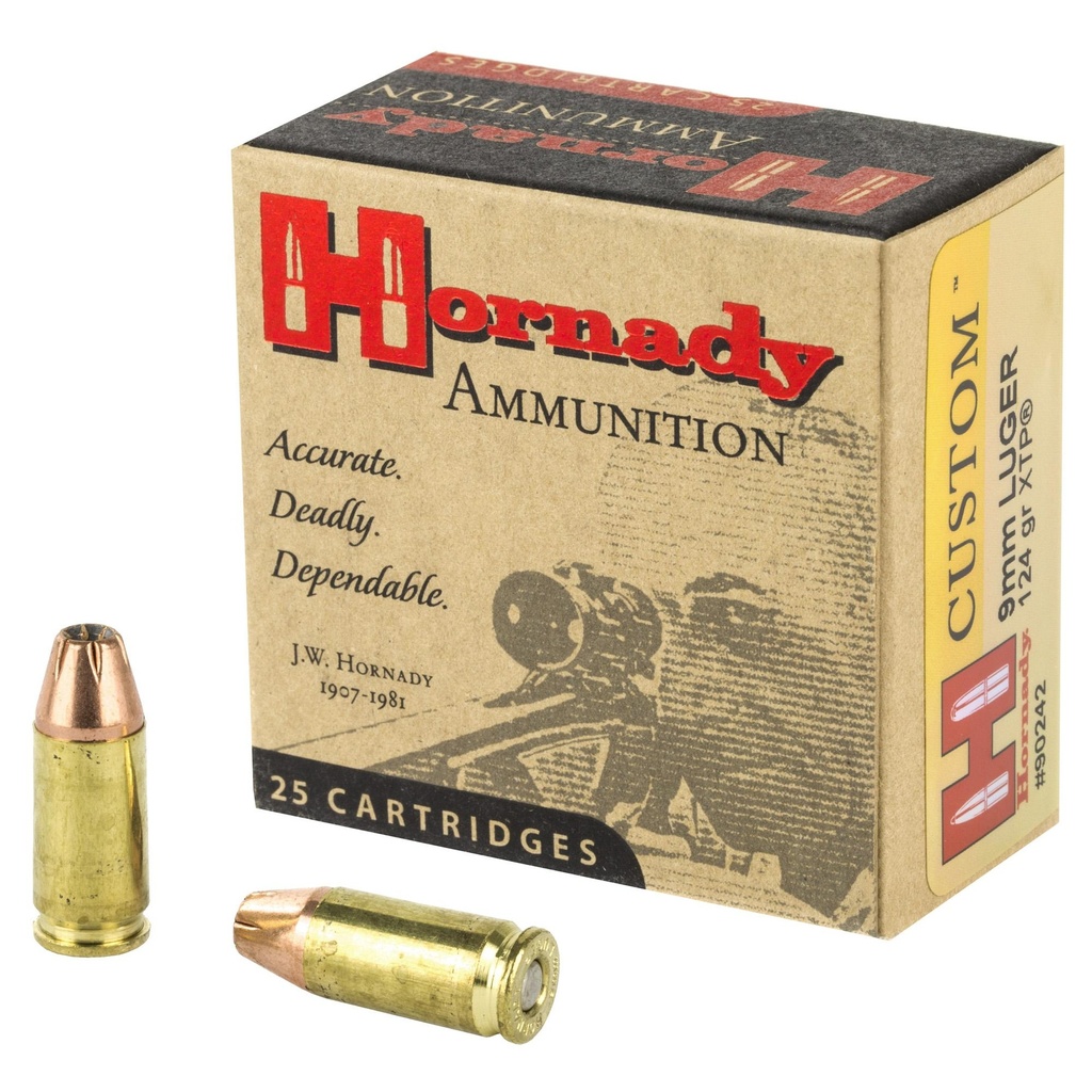 Hornady Custom Self Defense 9MM 124 Grain XTP 25 Round Box 