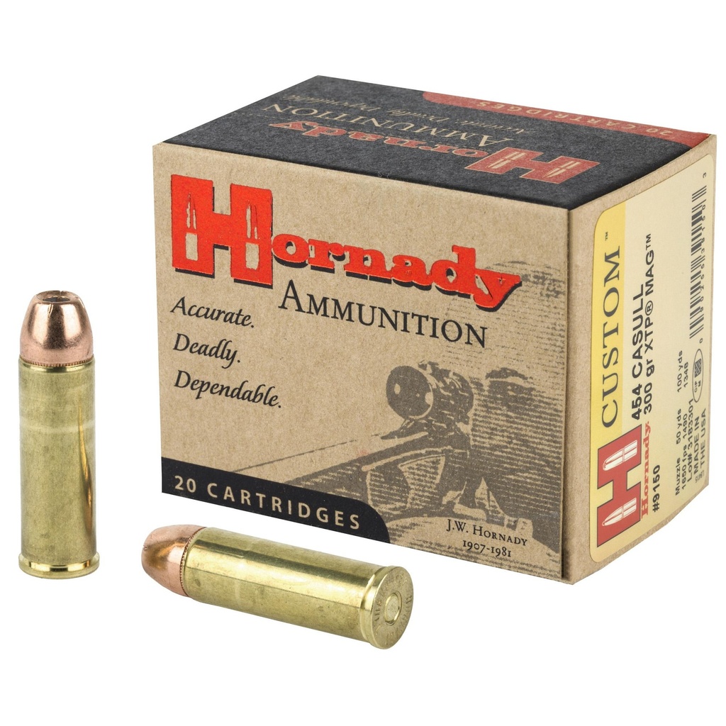 Hornady Custom 454 Casull 300 Grain Jacketed Hollow Point 20 Round Box 