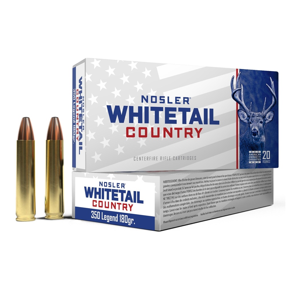 Nosler Whitetail Country 350 Legend 180 Grain Straight Wall Bullet 20 Round Box 