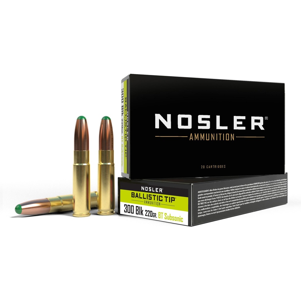 Nosler Suppressor Ready 300 Blackout 220 Grain Ballistic Tip 20 Round Box 