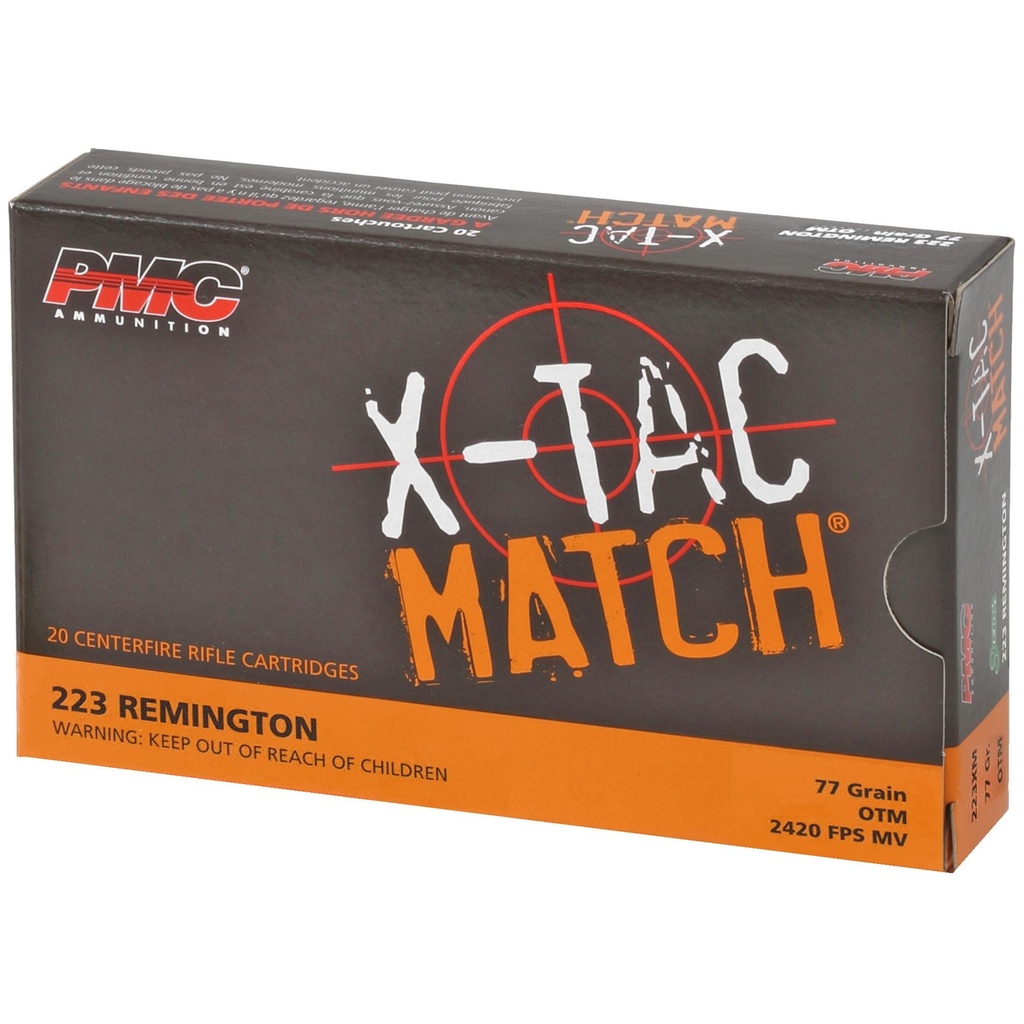 PMC Ammunition XTAC Match 223 Remington 77 Grain Open Tip Match 20 Round Box 