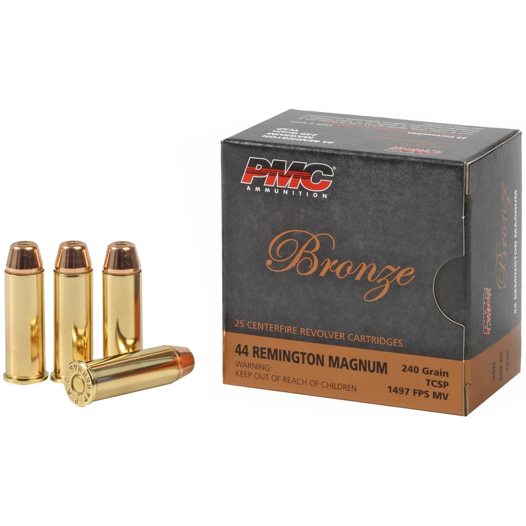 PMC Ammunition Bronze 44 Magnum 240 Grain Truncated Cone Soft Point 25 Round Box 