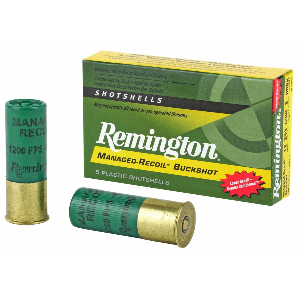 Remington Express Managed Recoil 12 Gauge 2.75 00 Buck 3 Dr Buckshot 8 Pellets 5 Round Box 