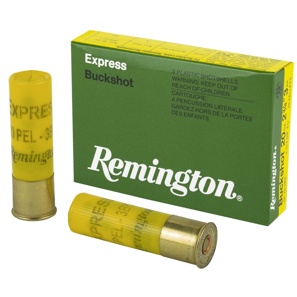 Remington Express 20 Gauge 3 Buck 2 3/4 Dram Buckshot 20 Pellets 5 Round Box 