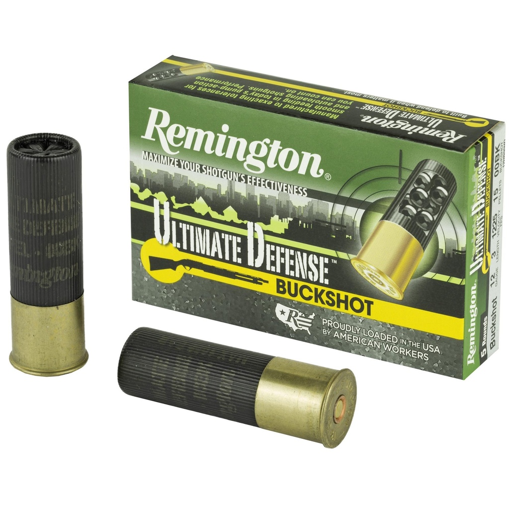 Remington Ultimate Defense Buckshot 12 Gauge 3 00 Buck Shotshell 15 Pellets 5 Round Box 
