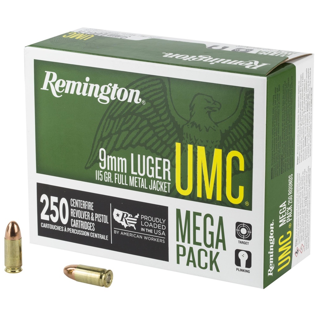 Remington UMC 9MM 115 Grain Full Metal Jacket Mega Pack 250 Round Box 