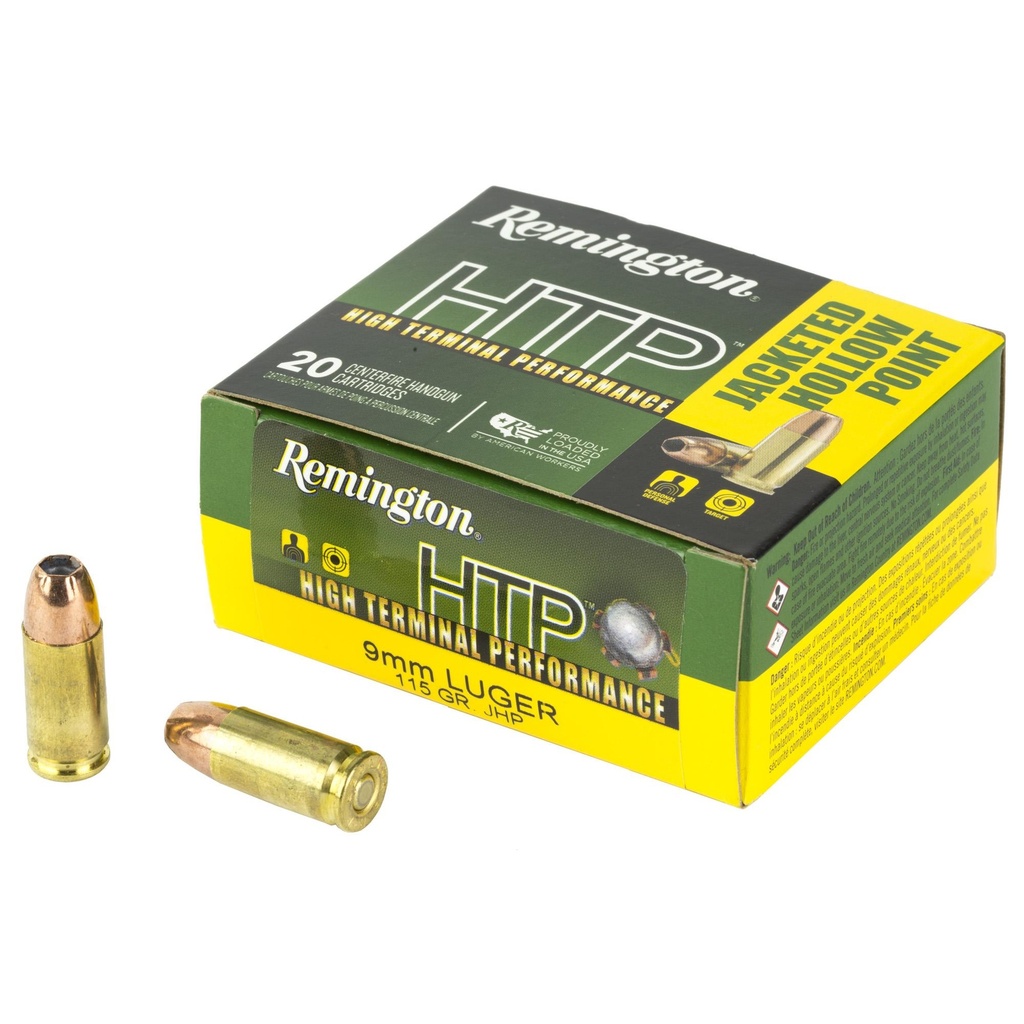 Remington High Terminal Performance 9MM 115 Grain Jacketed Hollow Point 20 Round Box 