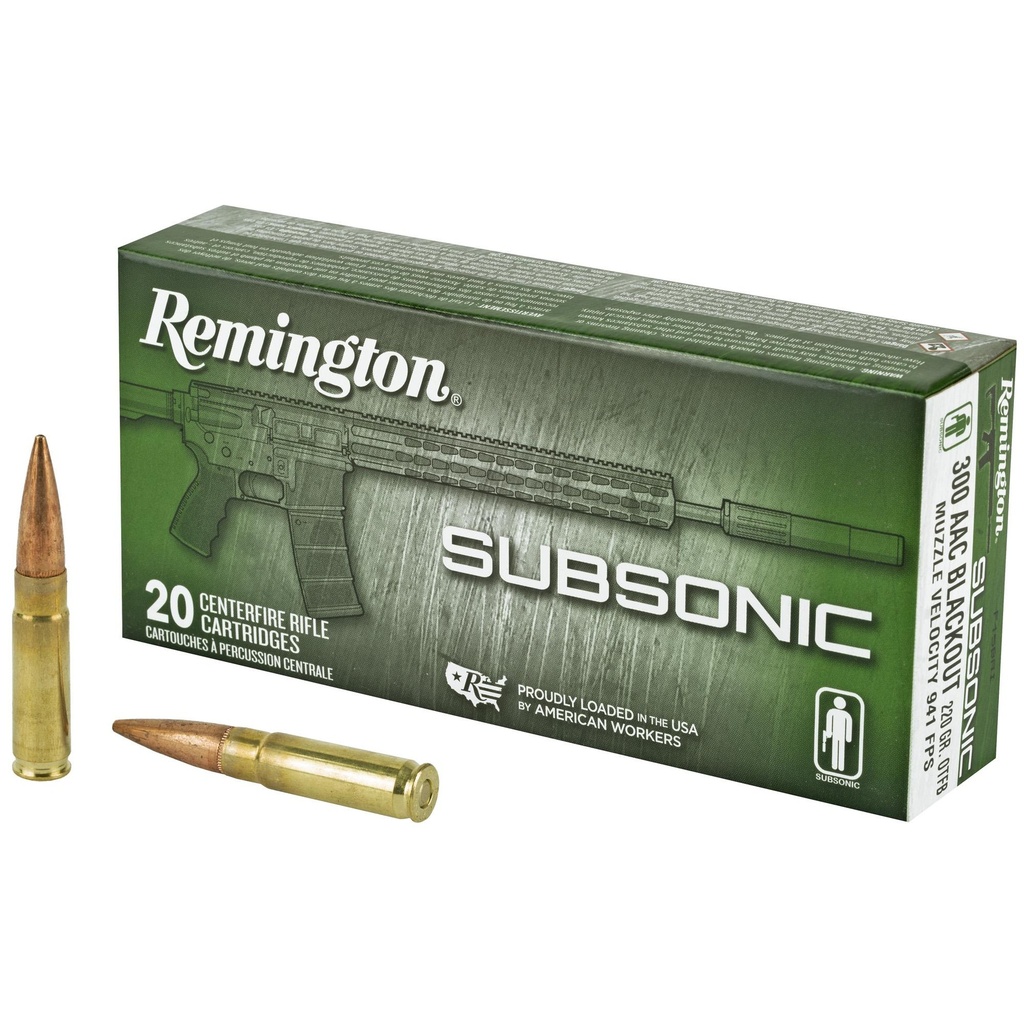 Remington Subsonic 300 Blackout 220 Grain Open Tip Flat Base 20 Round Box 