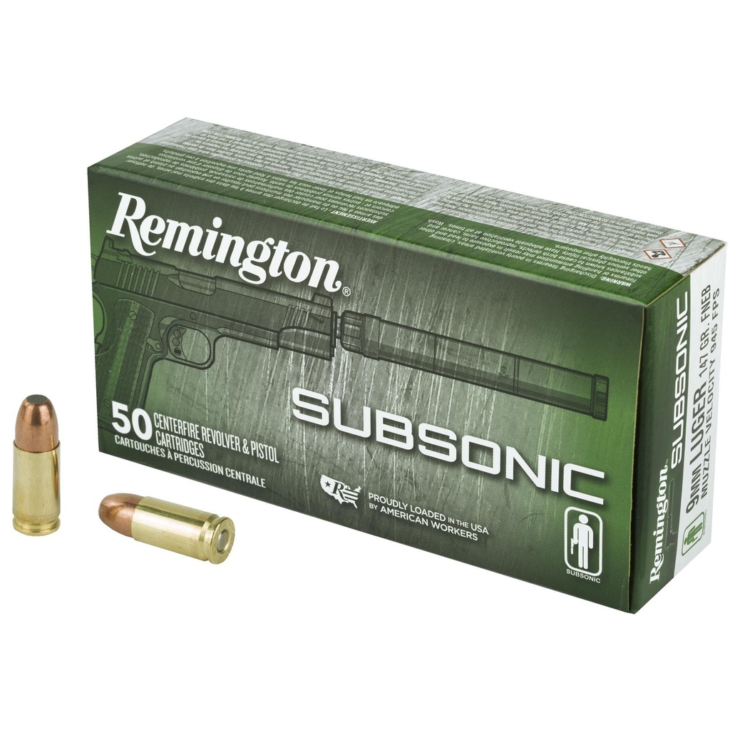 Remington Subsonic 9MM 147 Grain Flat Nose Enclosed Bullet 50 Round Box 