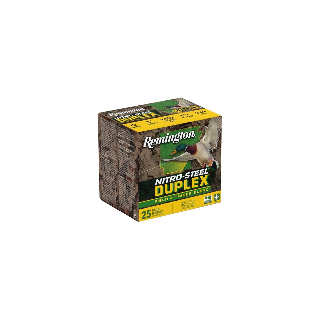 Remington Nitro Steel Duplex Field & Timber 12 Gauge 3 #2 and #4 Shot Zinc Plated 25 Round Box 