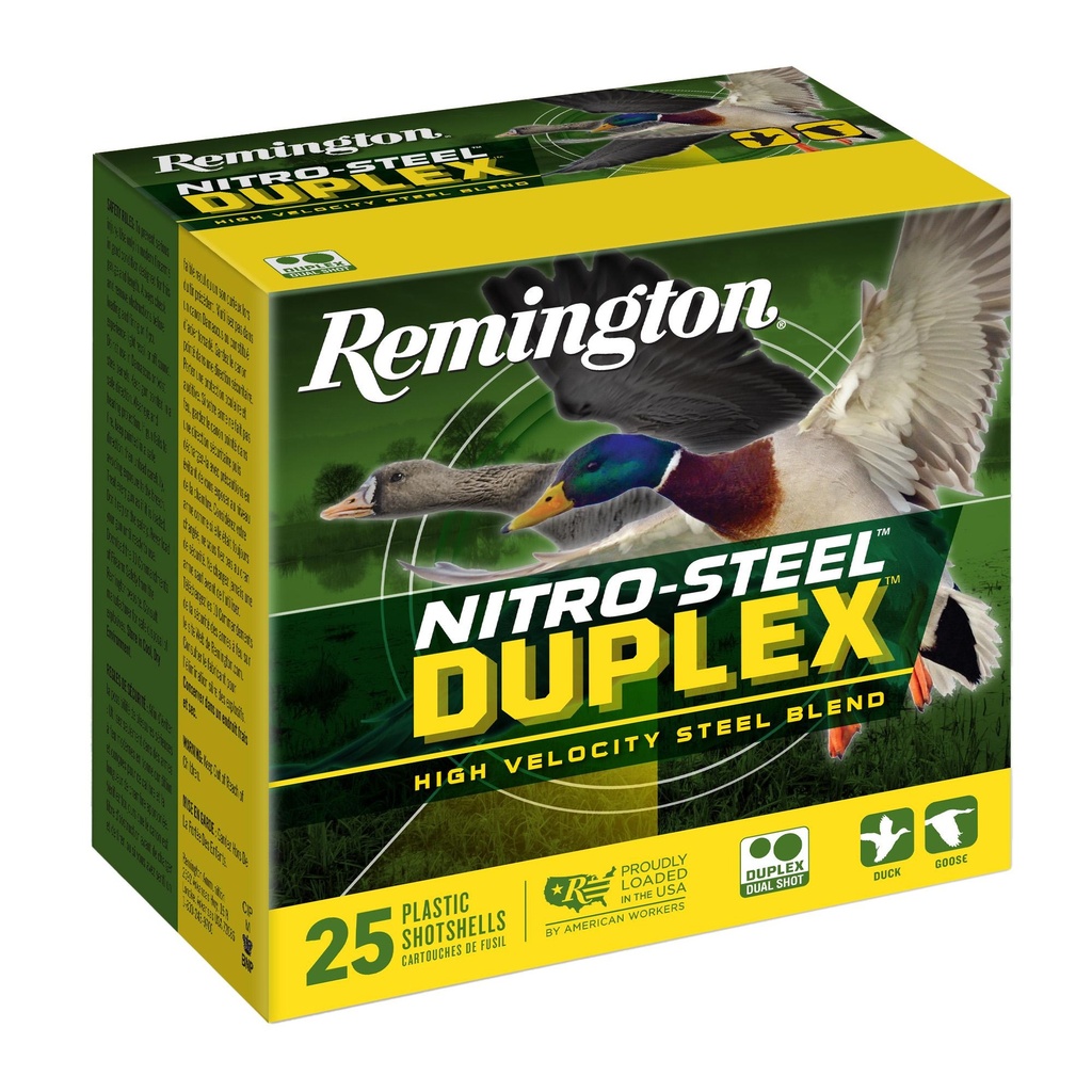 Remington Nitro Steel Duplex Magnum 12 Gauge 3 BB and #2 Zinc-Plated Steel 25 Round Box 