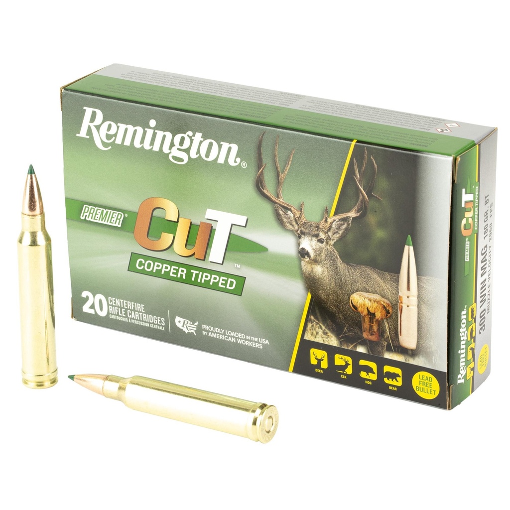 Remington Premier CuT 300 Winchester Magnum 180 Grain Copper Tipped 20 Round Box 