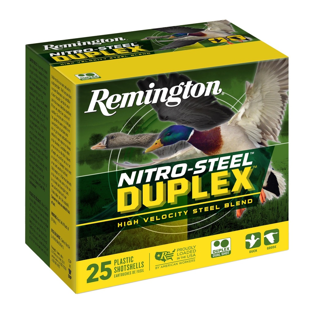 Remington Nitro Steel Duplex Magnum 12 Gauge 3 BB and #4 Shot Zinc-Plated Steel 25 Round Box 