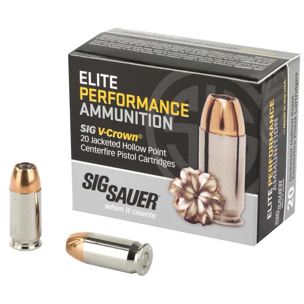 Sig Sauer Elite Performance V-Crown 45 ACP 185 Grain Jacketed Hollow Point 20 Round Box 