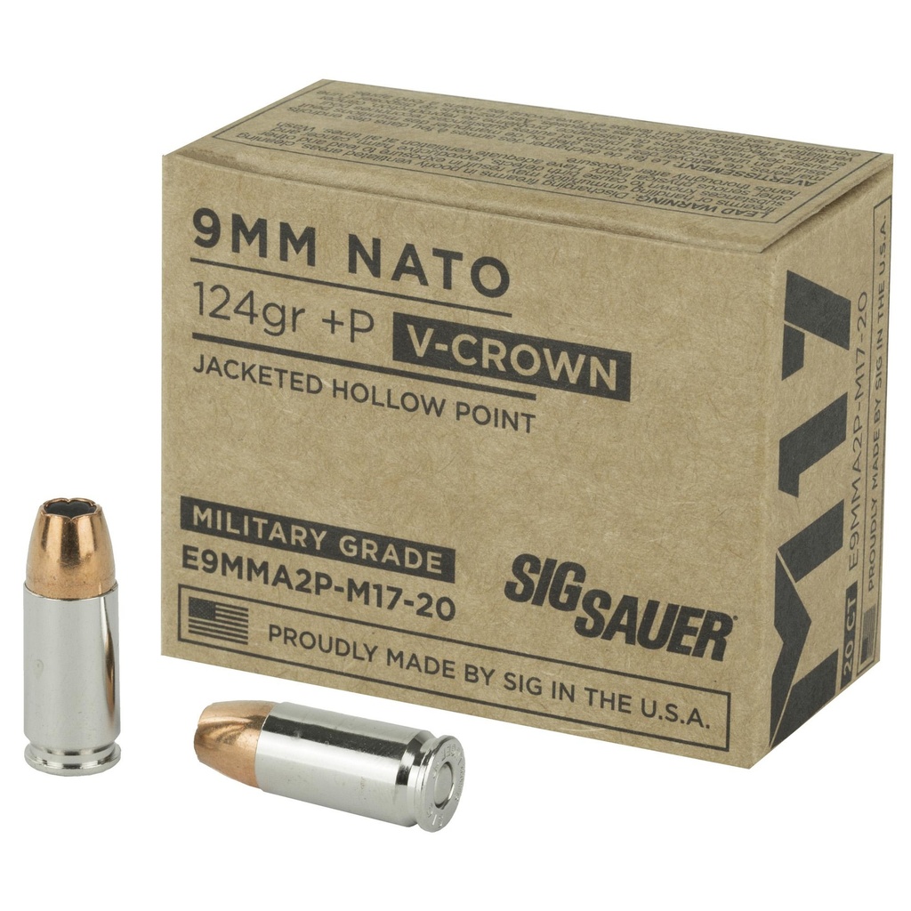 Sig Sauer V-Crown 9MM 124 Grain Jacketed Hollow Point Defense 20 Round Box 