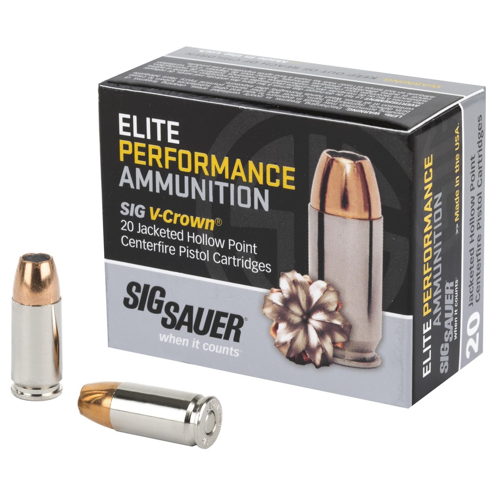 Sig Sauer Elite Performance V-Crown 9MM 147 Grain Jacketed Hollow Point 20 Round Box 
