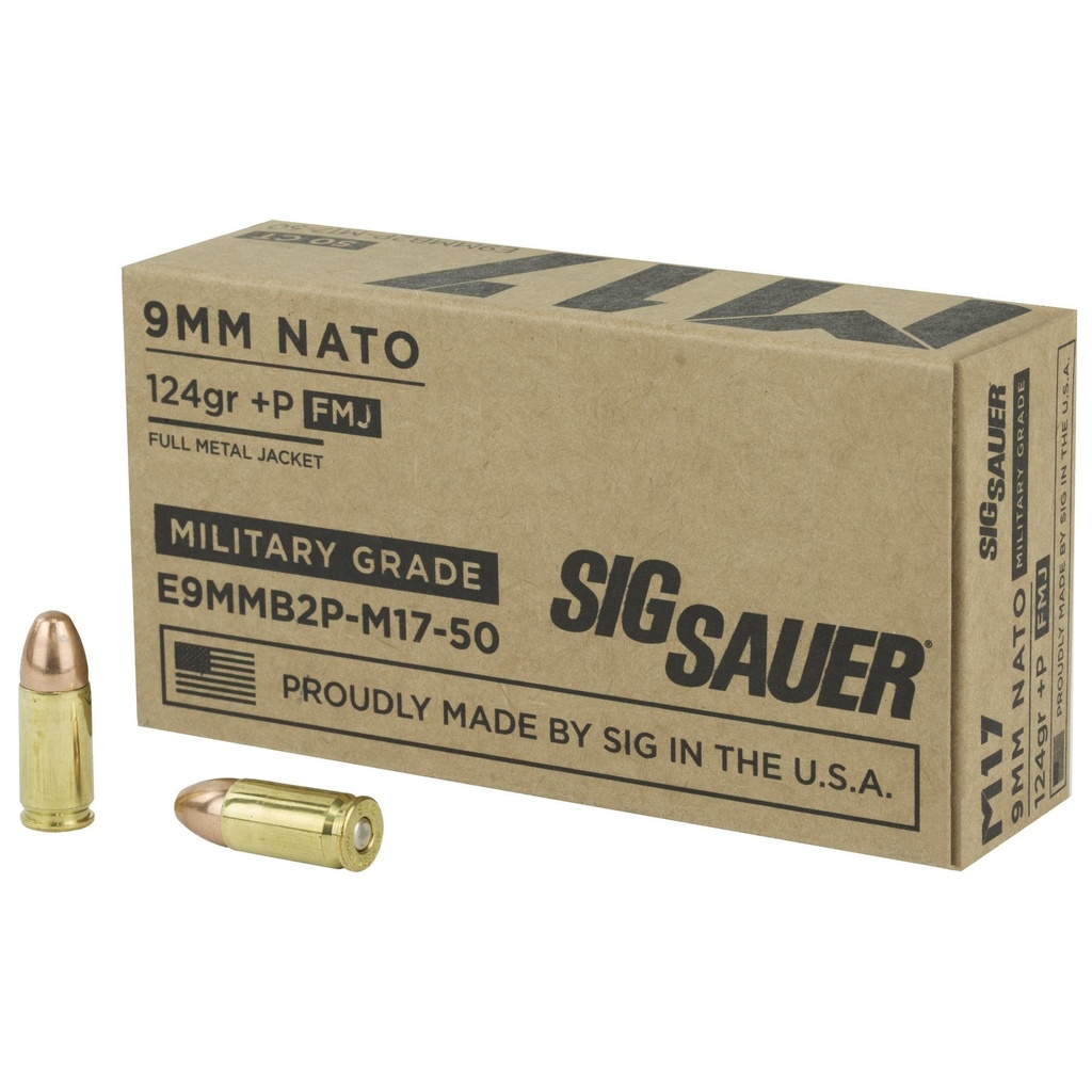 Sig Sauer V-Crown Elite Ball 9MM 124 Grain Full Metal Jacket 50 Round Box 