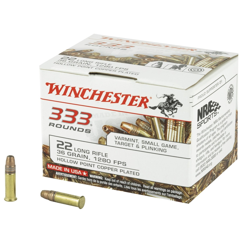 Winchester Ammunition Rimfire 22LR 36 Grain Hollow Point 333 Round Brick 