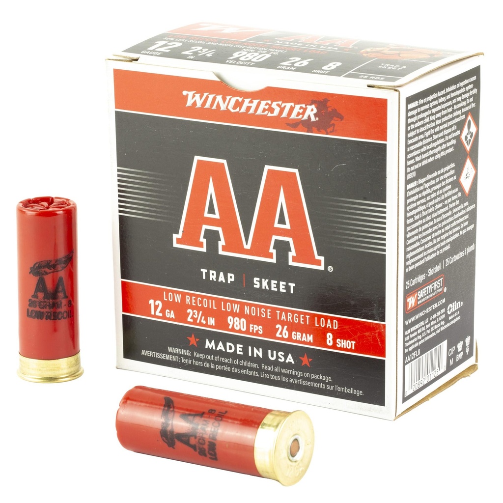 Winchester Ammunition AA LOW RECOIL 12 Gauge 2.75 26 Gram #8 25 Round Box 