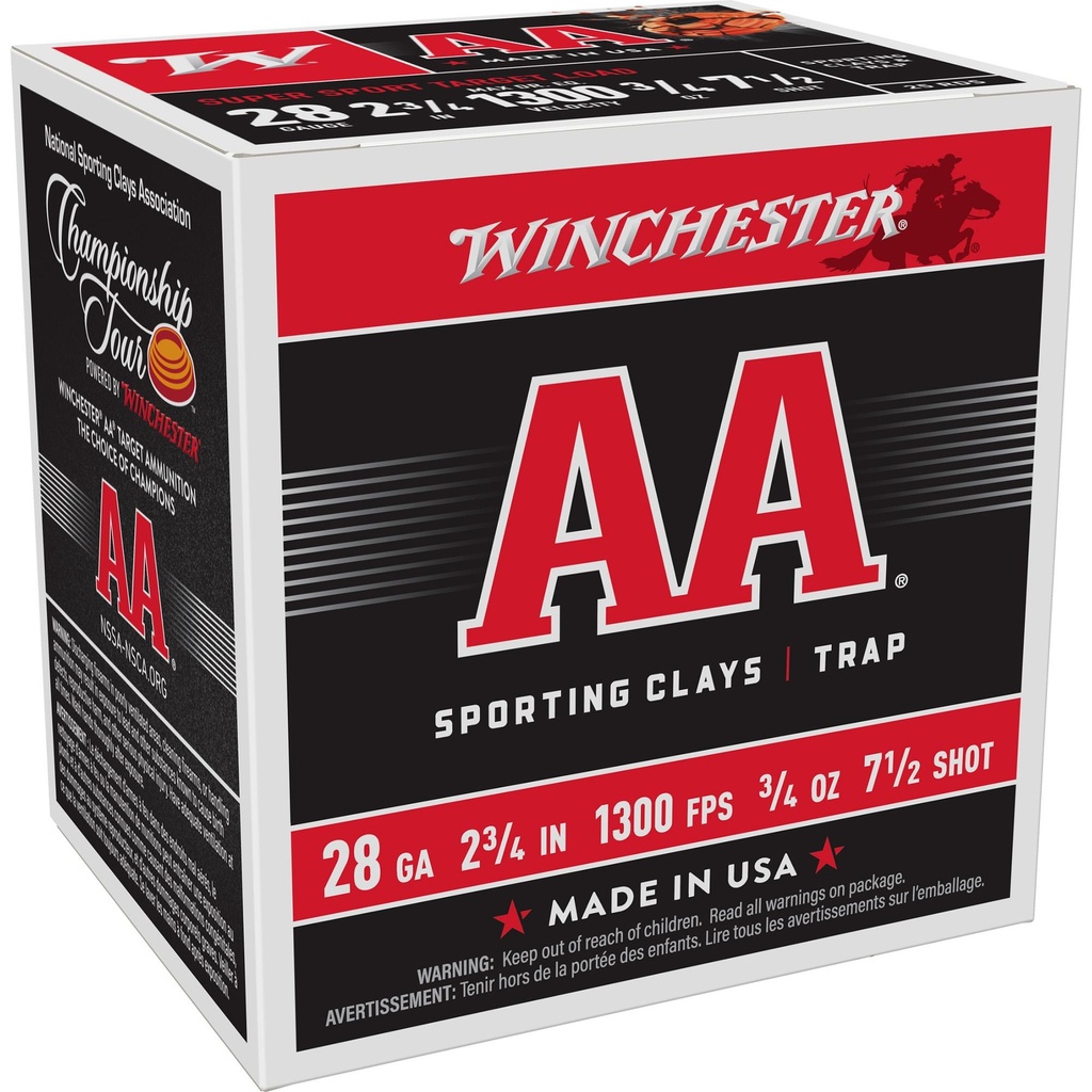 Winchester Ammunition AA Supersport Sporting Clay 28 Gauge 2.75 #7.5 3/4 oz Shotshell 25 Round Box 