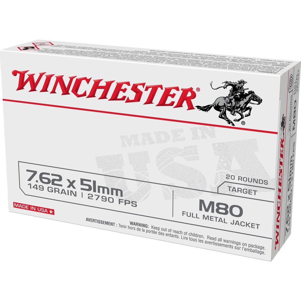 Winchester Ammunition M80 762NATO 149Gr Full Metal Jacket 20 Round Box 