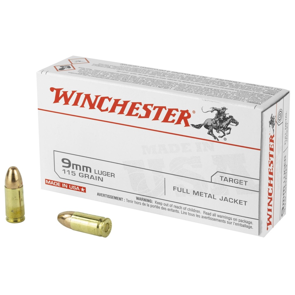 Winchester Ammunition USA 9MM 115 Grain Full Metal Jacket 50 Round Box 