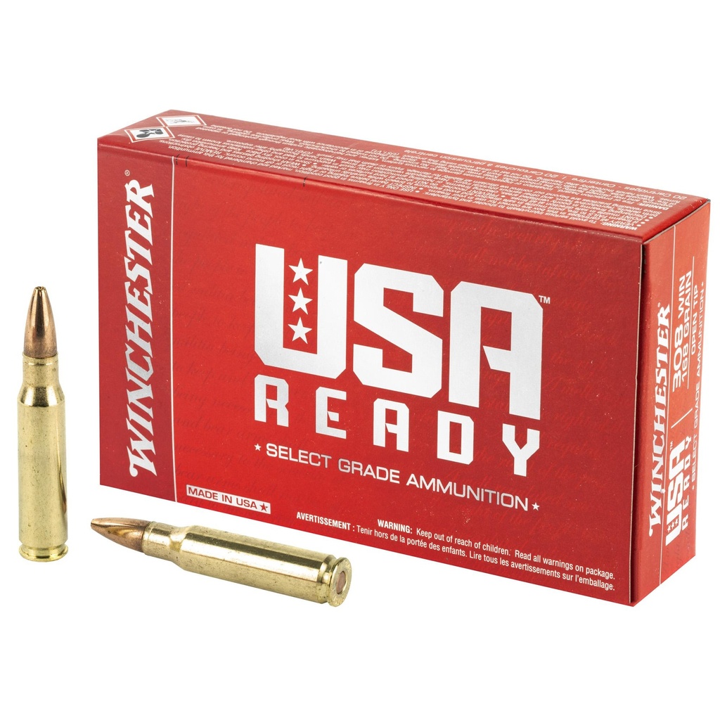 Winchester Ammunition USA Ready 308 Winchester 168 Grain Open Tip 20 Round Box 