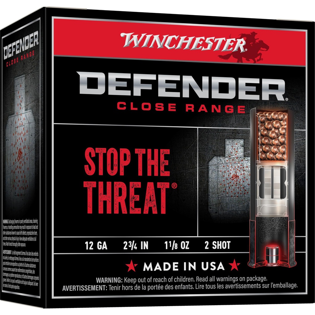 Winchester Ammunition DEFENDER 12 Gauge 2.75 #2 1 1/8 oz Lead Shot 25 Round Box 