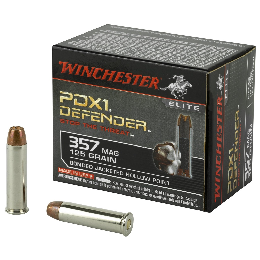 Winchester Ammunition Defender Supreme Elite 357MAG 125 Grain Bonded Jacketed Hollow Point PDX1 20 Round Box 