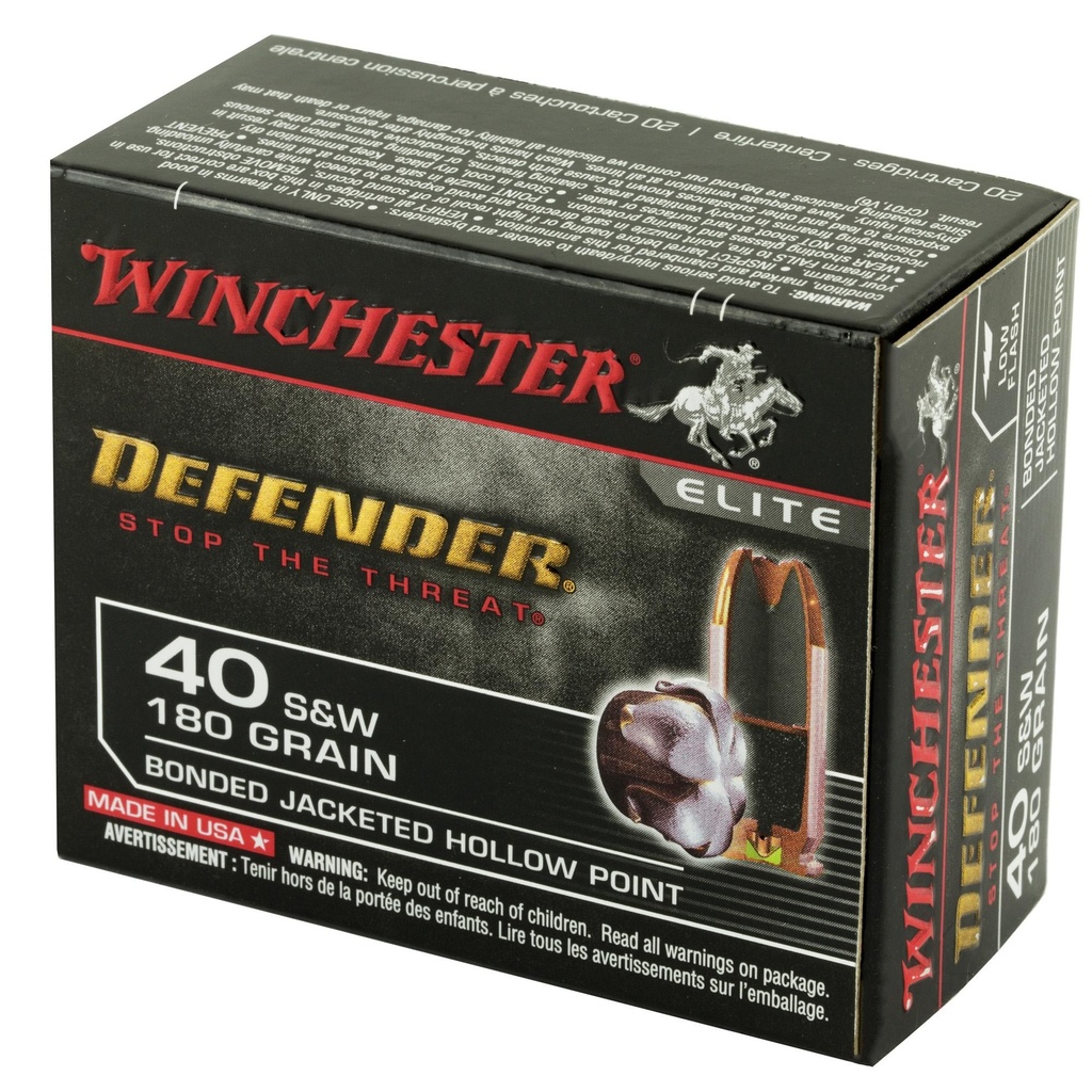 Winchester Ammunition Defender Supreme Elite 40S&W 165 Grain Bonded Jacketed Hollow Point PDX1 20 Round Box 