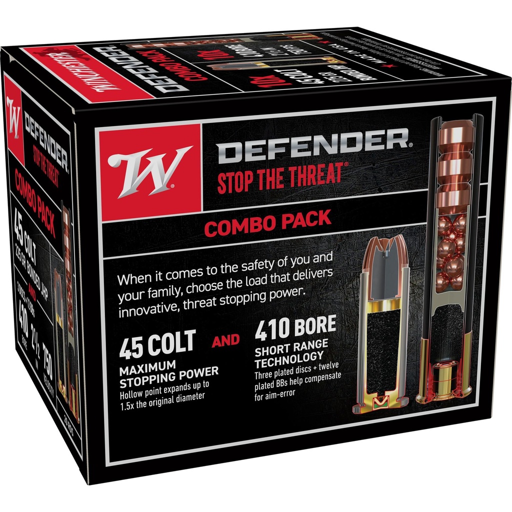 Winchester Ammunition Defender Supreme Elite 410 Gauge 2.5 45 Colt 225 Grain Combo Pack (10) 45LC (10) 410GA 20 Round Box 