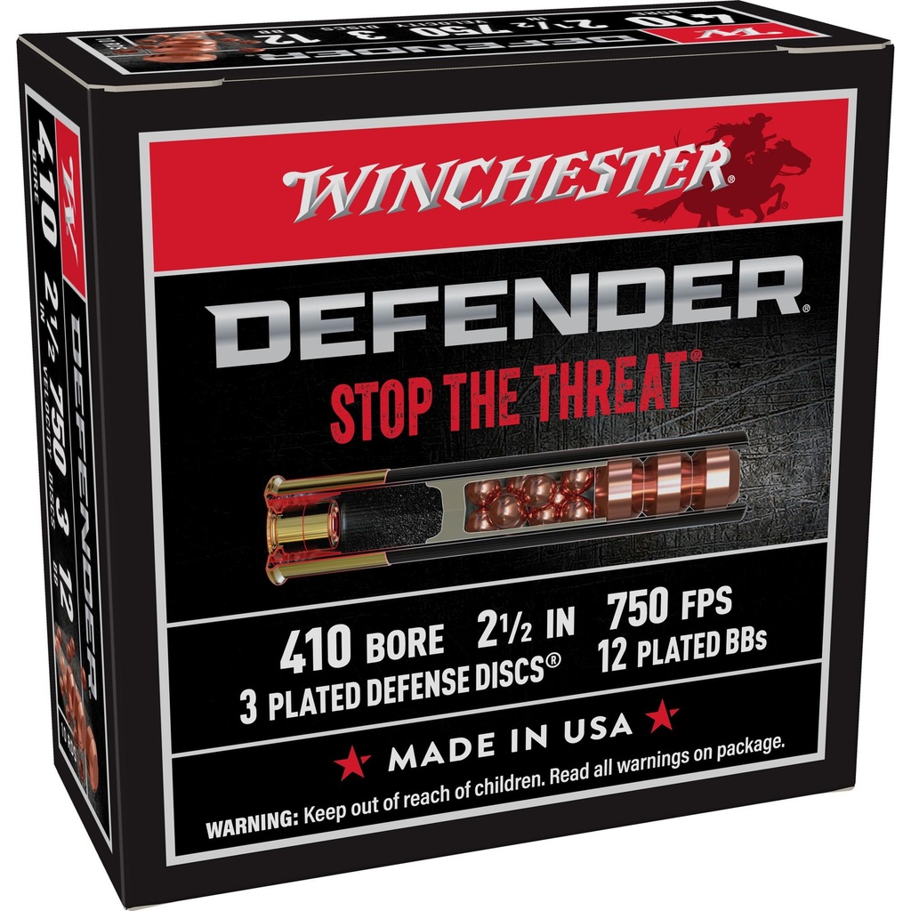 Winchester Ammunition Defender Supreme Elite 410 Gauge 2.5 Buckshot 3 Defense Discs/12 BB Pellets 10 Round Box 
