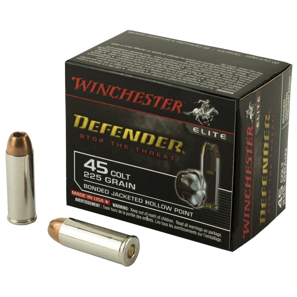 Winchester Ammunition Defender PDX1 45LC 225 Grain Bonded Jacketed Hollow Point 20 Round Box 