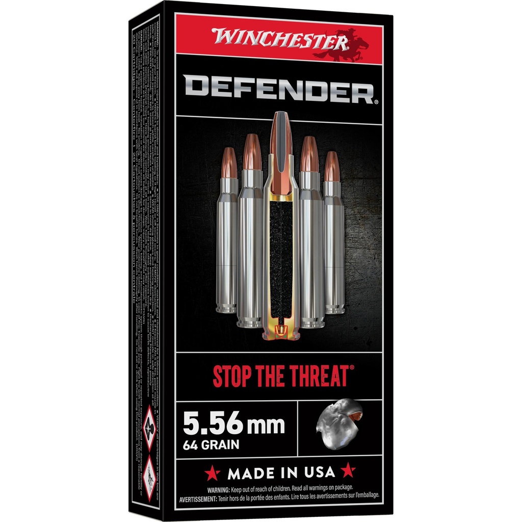 Winchester Ammunition Defender 556NATO 64Gr Pointed Soft Point 20 Round Box 