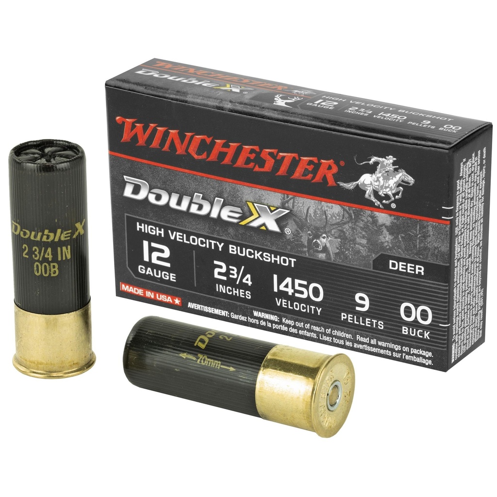 Winchester Ammunition Double X 12 Gauge 2.75 00 Buck Buckshot 9 Pellets 5 Round Box 